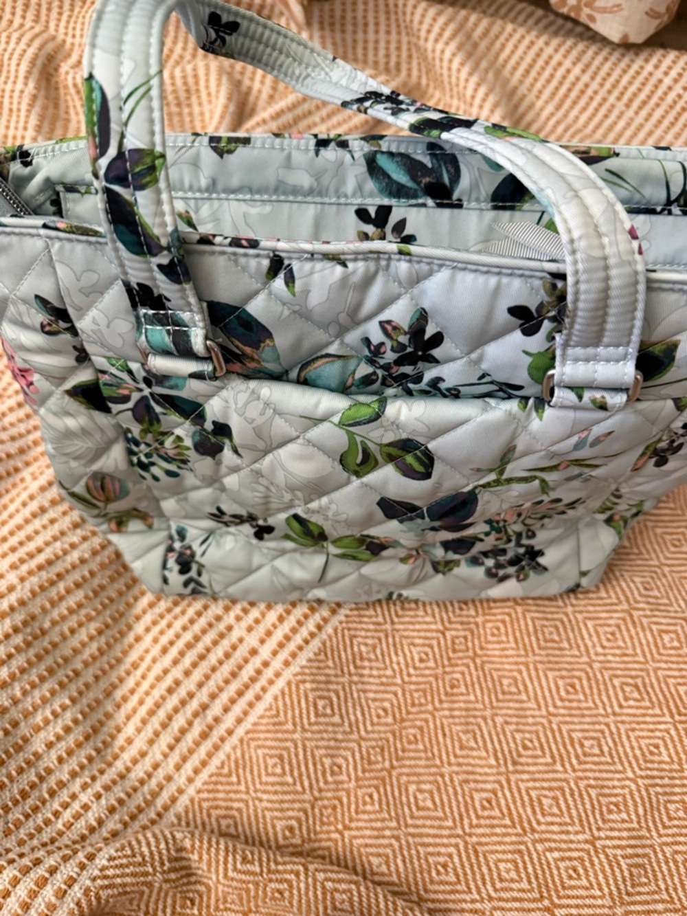 Vera Bradley Light Blue Quilted Tote with Green and Pink Floral Print - Picture 6 of 9